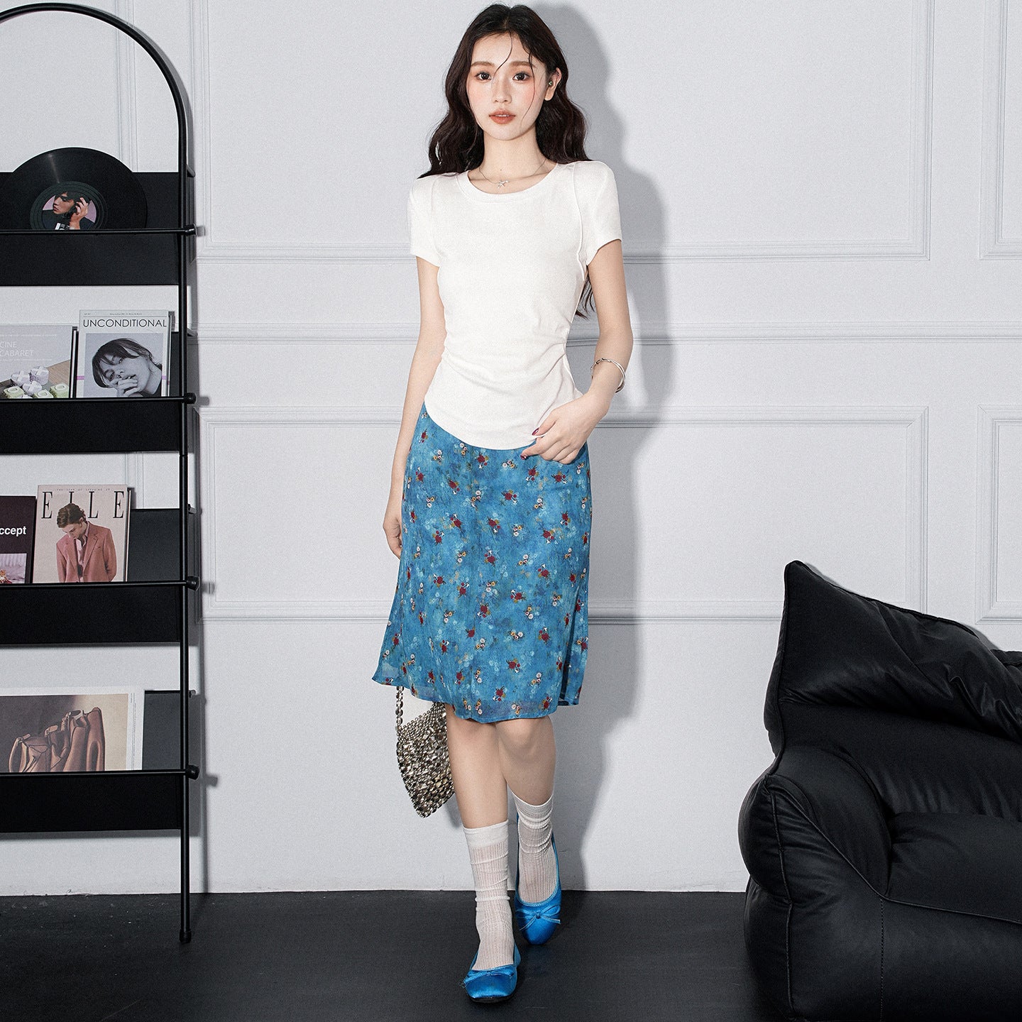 Round Neck Pleated Irregular Hem Short Sleeve T-Shirt for Women eprolo