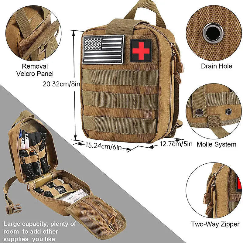 Multi-functional Outdoor First Aid Kit, Emergency Survival Gear with Trauma Bag for Camping, Hiking, Hunting Adventures eprolo