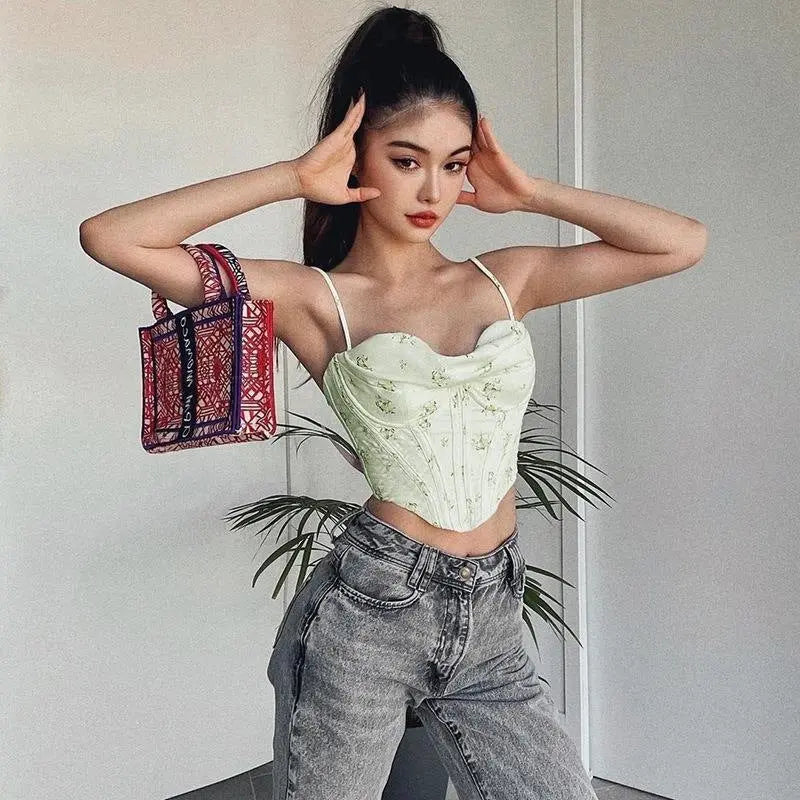 Strap top fishbone with floral bra for women eprolo