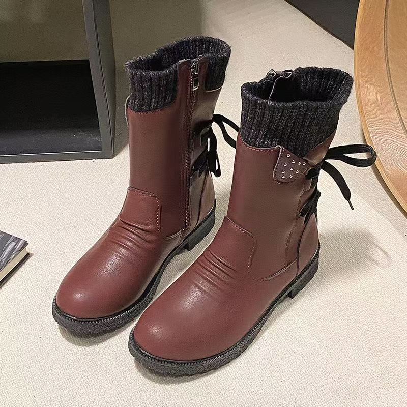 Medium size flat bottomed Martin boots with square heel and back strap thin leather boots eprolo