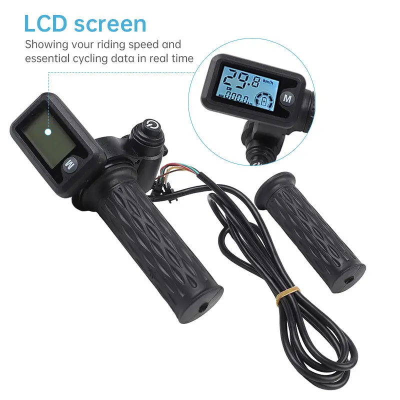 Electric Bike Throttle with LCD Speedometer & Voltmeter, 170cm Cable, Compatible 36/48/60/72V, Includes a Pair eprolo