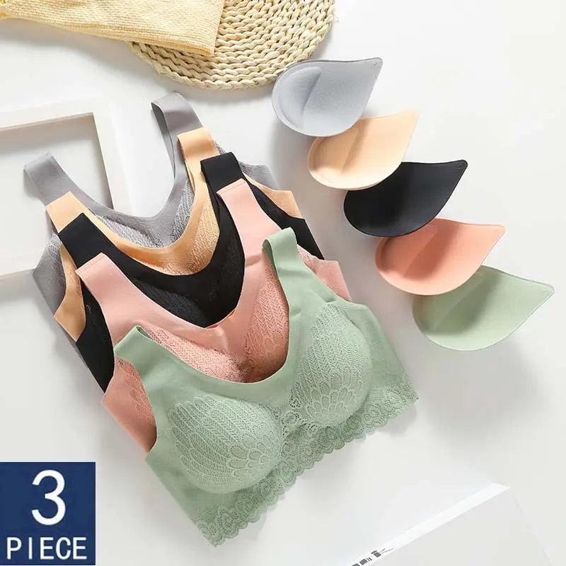 3pcs Latex Bra Seamless Bras For Women Underwear BH Push Up Bralette With Pad Vest Top Bra eprolo