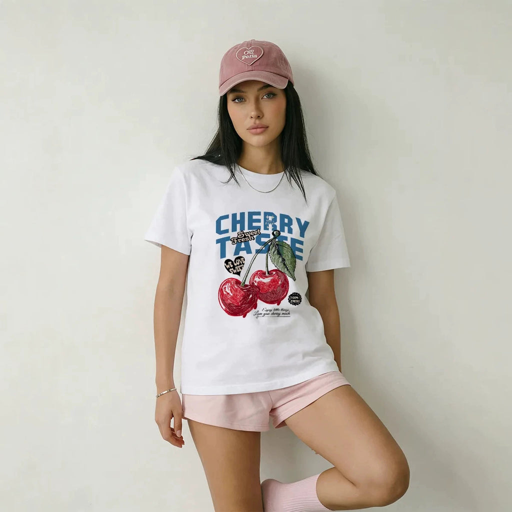 Cherry letter printed pure cotton T-shirt eprolo
