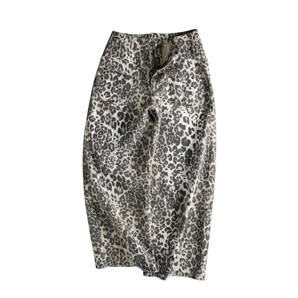 Retro design leopard print jeans for women eprolo