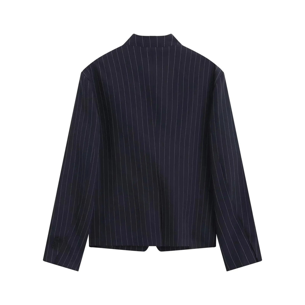 Chic Solid Color High Neck Suit Jacket for Women eprolo