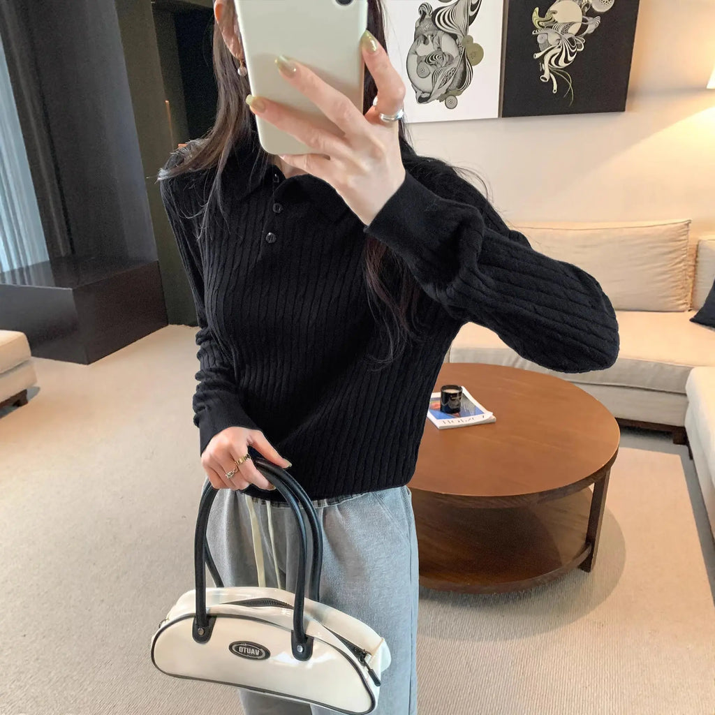 High-Neck Knit Sweater for Women, Slim Fit, Long Sleeve eprolo
