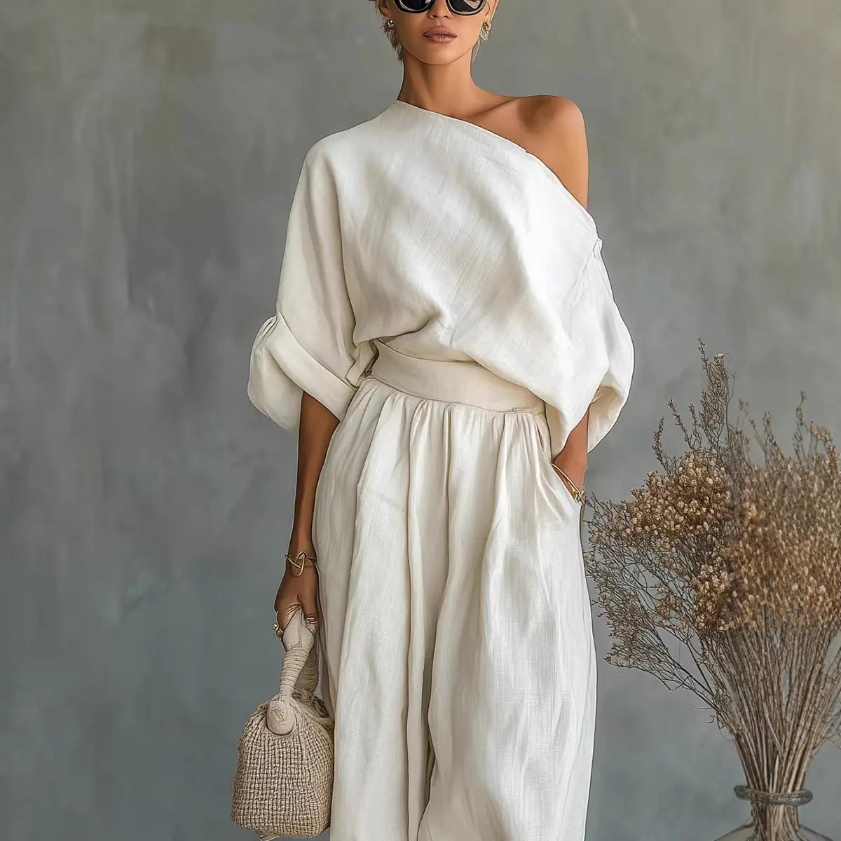 Loose wide leg casual loose top lantern pants cotton and linen eprolo