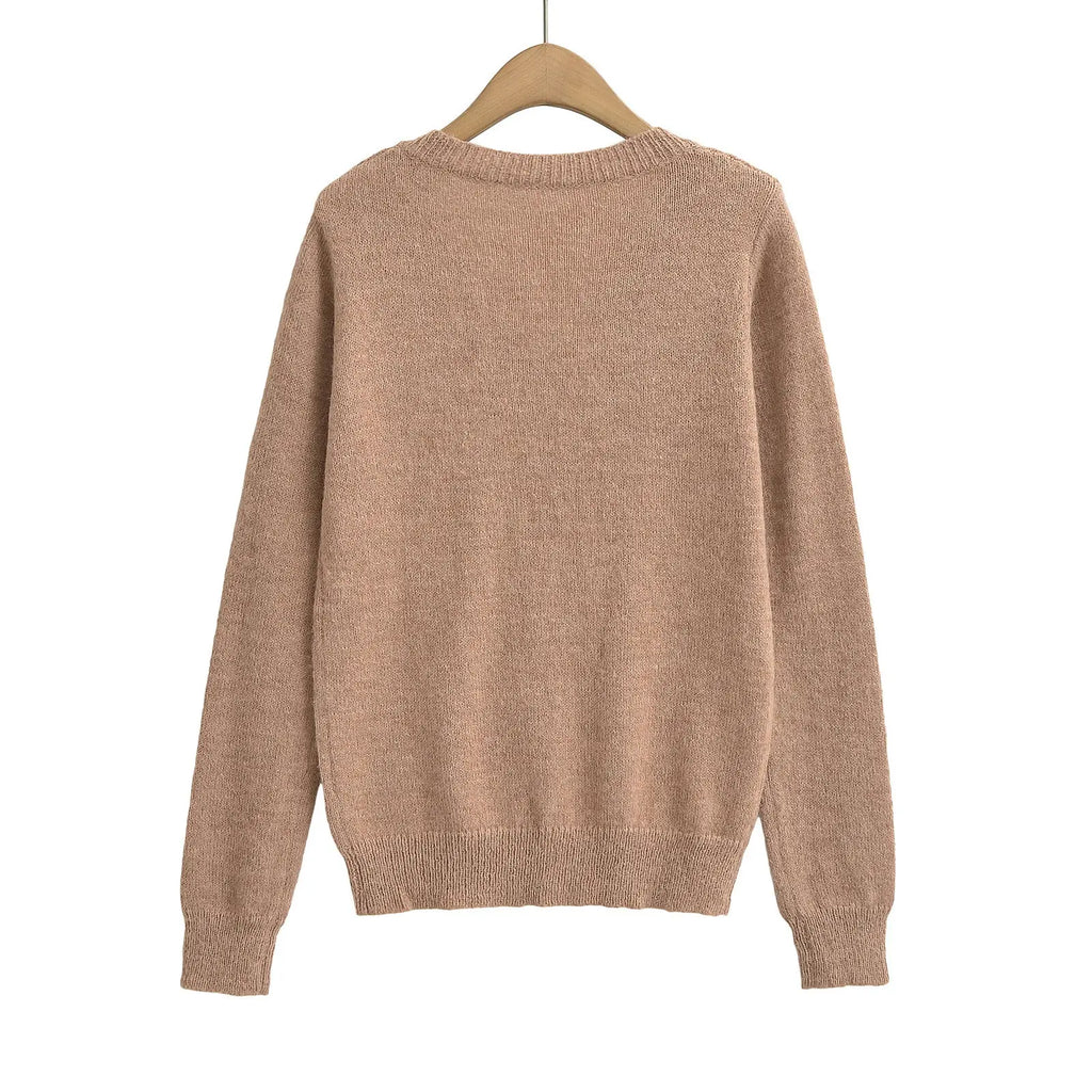 Solid color V-neck long sleeved sweater eprolo