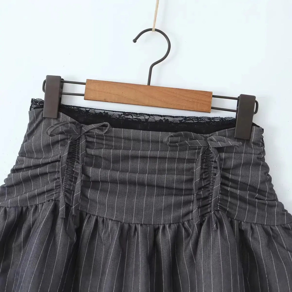 Style Stripe Elastic Waist Drawstring Slim Fit Skirt eprolo