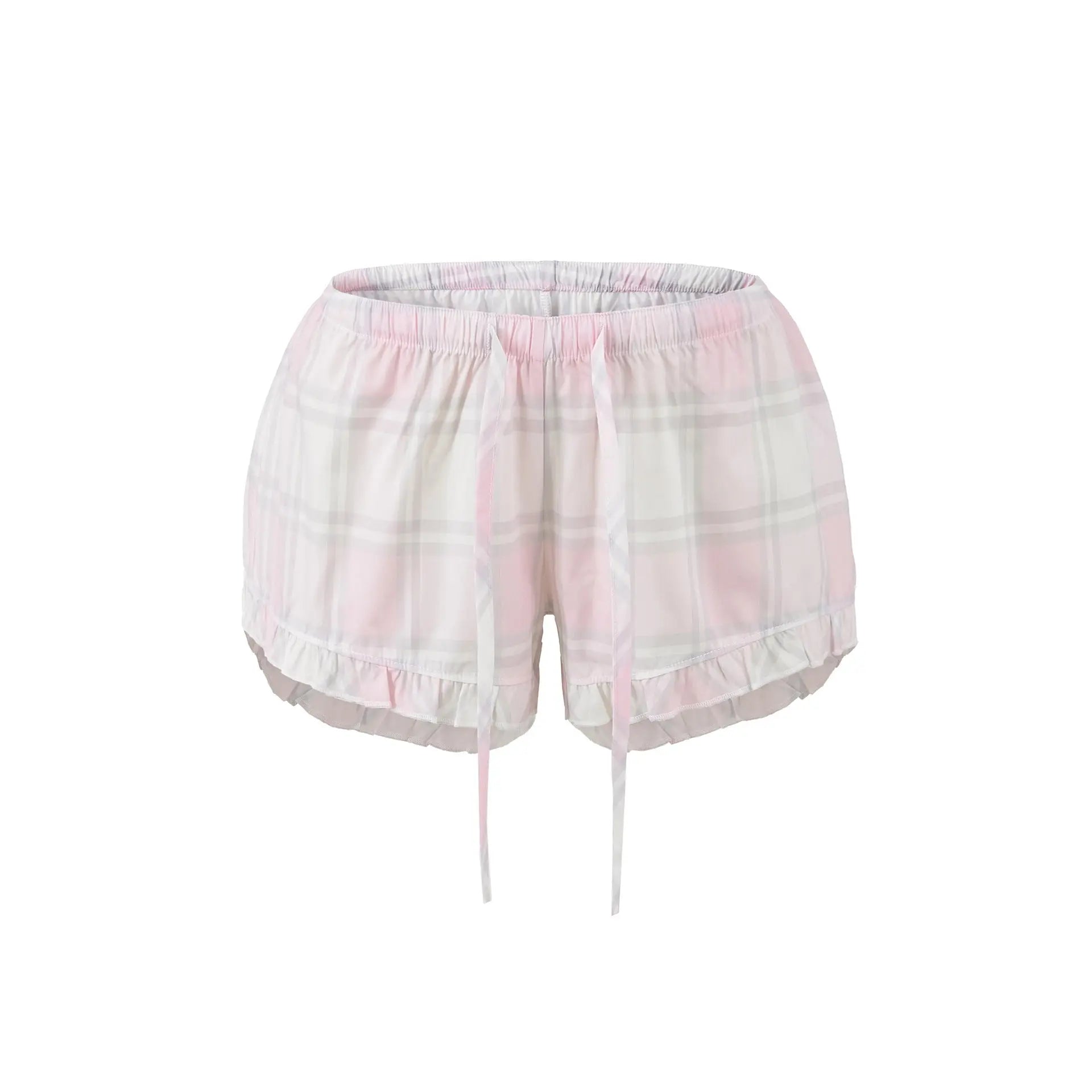 High waisted elastic waisted pink checkered shorts My Store