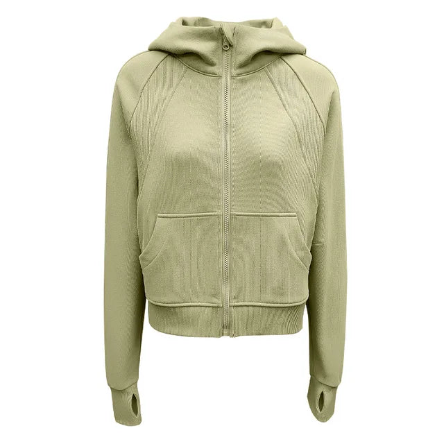 Autumn Hooded Sports Coat Women High Collar Zipper Training Running Fitness Jacket eprolo