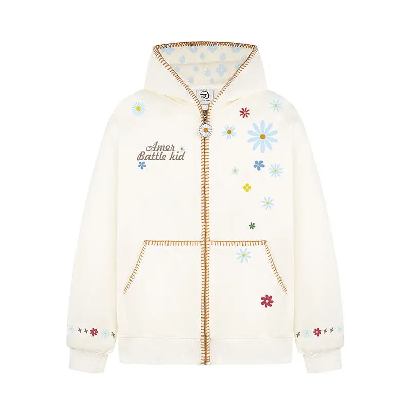 Floral Embroidery Hooded Sweatshirt Unisex Loose Casual Outerwear eprolo