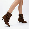 Pleated Mid-Calf Boots for Women Pointed Toe Medium Heel Velvet Boots eprolo