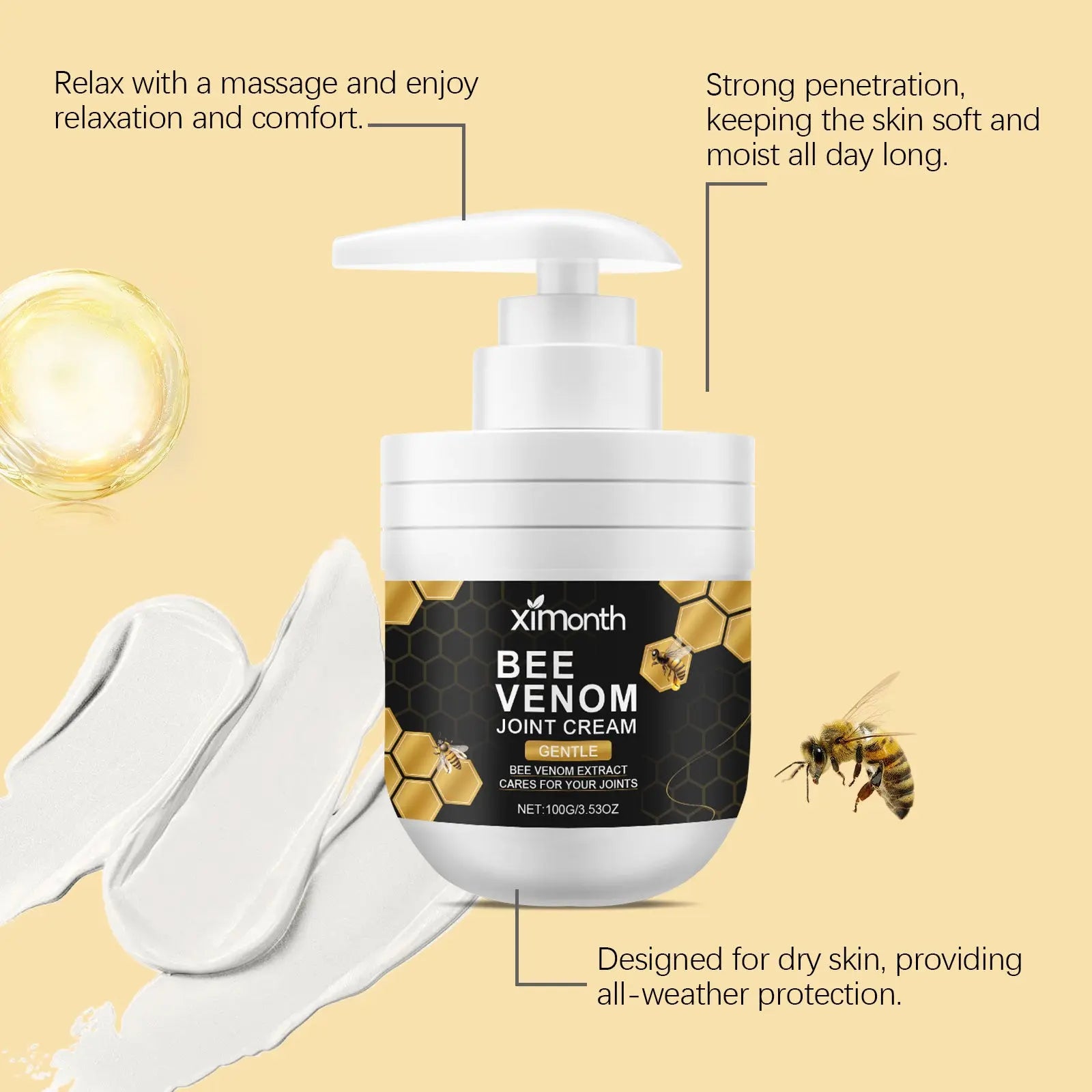 Ximonth Bee Venom Soothing Massage Cream, Moisturizes And Soothes Joint Discomfort With Daily Massage For Topical Treatment eprolo