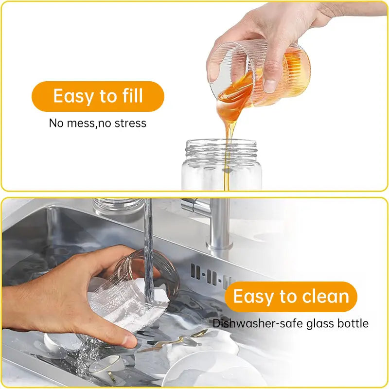 300ml Durable Glass Honey Dispenser with Handle, Transparent, Drip-Proof Press Pump for Bread, Honey Pot eprolo
