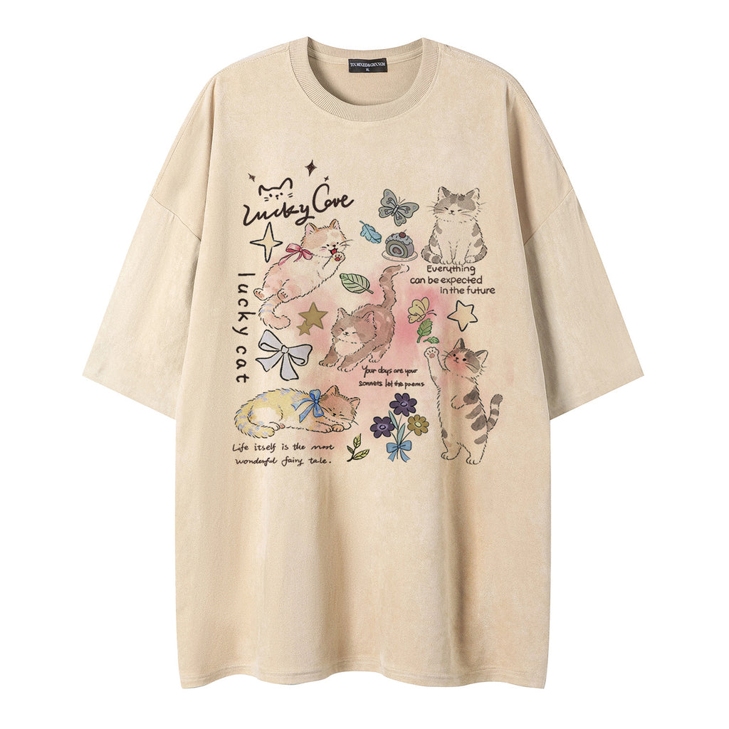 Cat butterfly print short sleeved shirt eprolo