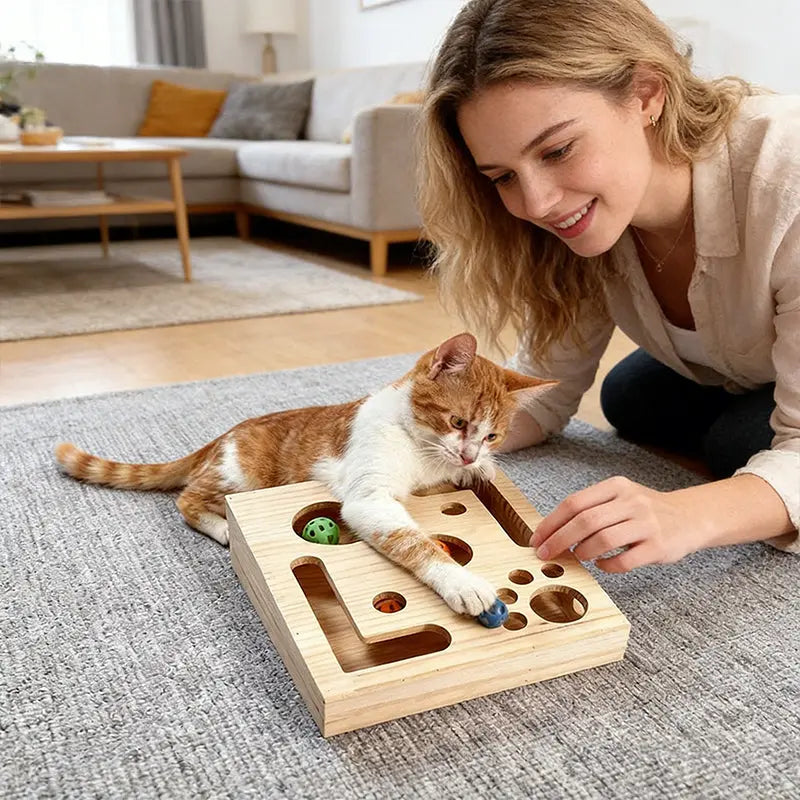 Durable Cat Nail Grinder with Bell Ball & Interactive Maze Tunnel - Enriching Toy and Scratching Activity for Active Kittens eprolo