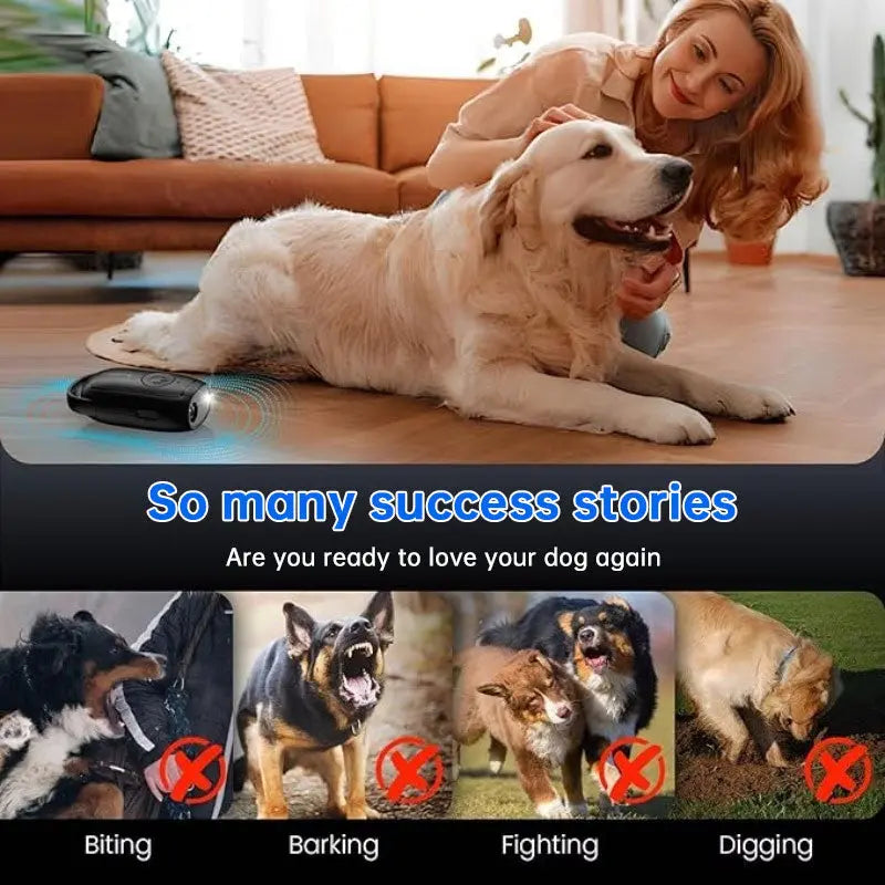 Portable Dog & Cat Repellent, Rechargeable 180mAh Ultrasonic Anti Bark Device, 23-40KHZ with Flashlight for Outdoor Use eprolo
