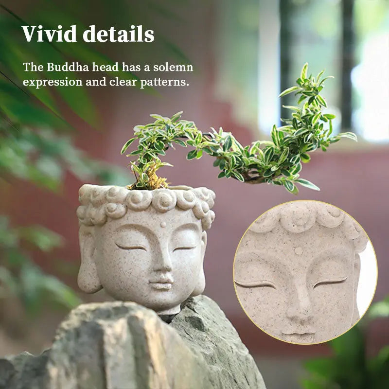 Buddha Head Flower Pot, Small Resin Succulent Planter, Garden Pot Home Office Desk Decoration eprolo