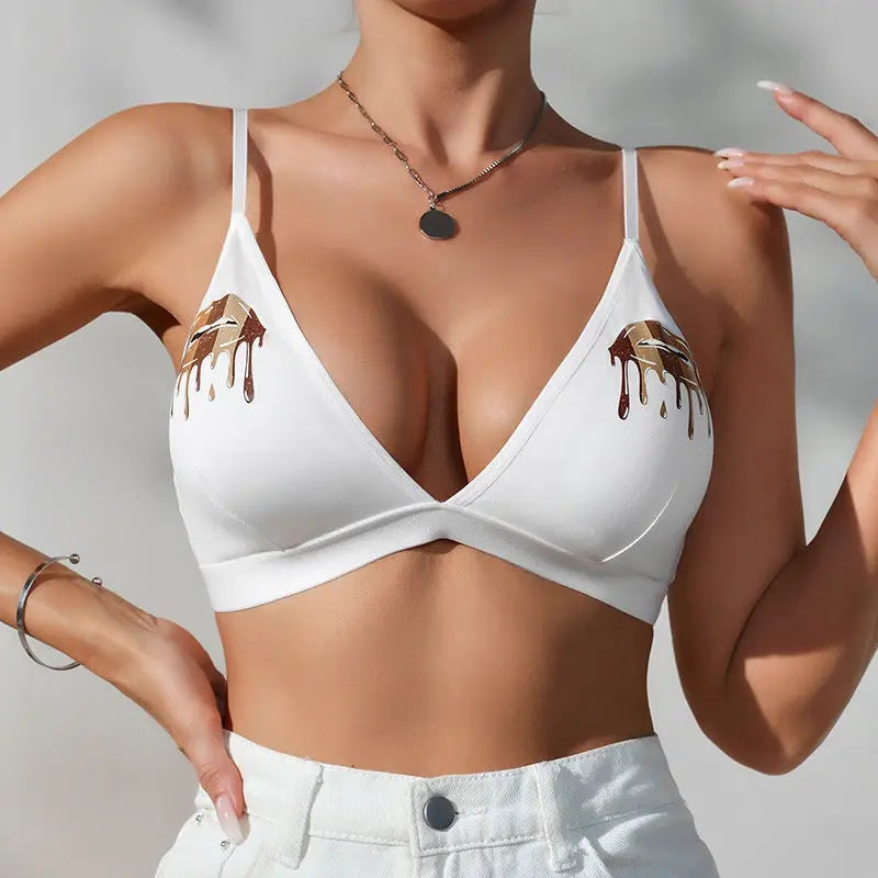 Sexy underwear women summer thin women's bra without steel ring printing comfortable breathable bra gathered vest eprolo