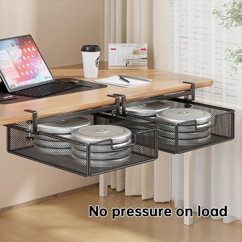 Desktop Drawer Organizer, Under-Desk Hanging Storage Box, Iron Mesh Office Supply, Long Rectangle Design, Chinese Style eprolo