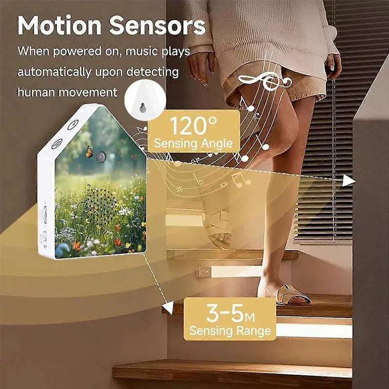 Realistic Birdsong Music Box, Motion Sensor Triggered, Portable Bird Chirp Speaker for Desktop/Wall Mount eprolo