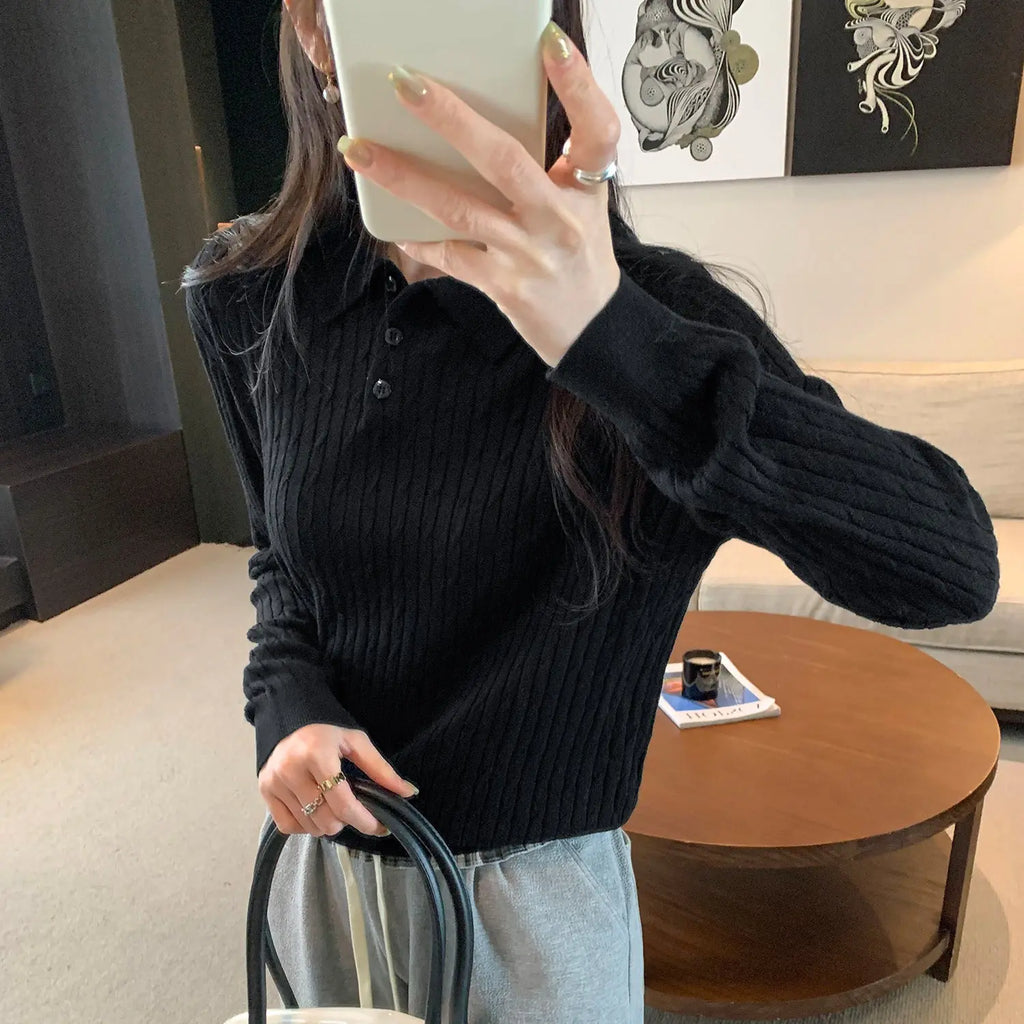 High-Neck Knit Sweater for Women, Slim Fit, Long Sleeve eprolo