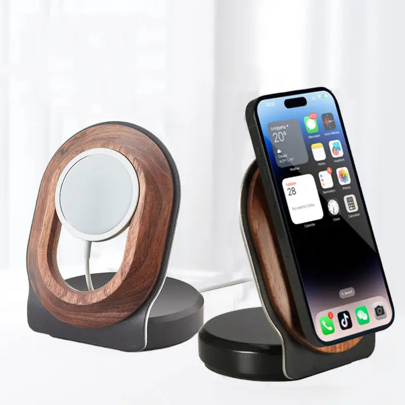 Wooden Desk Shelf Accessories Walnut Wireless Magnetic Charger Wireless Charging Stand For Magsafe eprolo