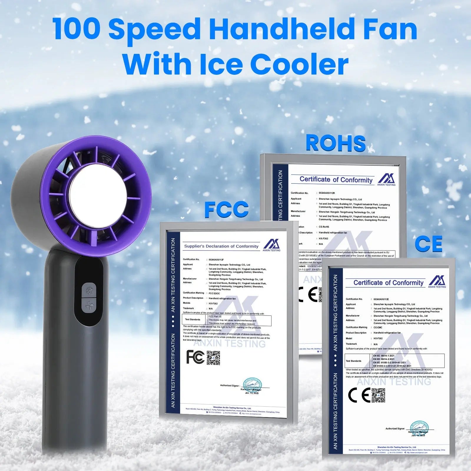 One Hundred Speed Handheld Fan With Ice Cooler High Speed Turbo Fan 3000mAh Rechargeable Hand Fan With LCD Display For Travel Camping Beach Outdoor My Store