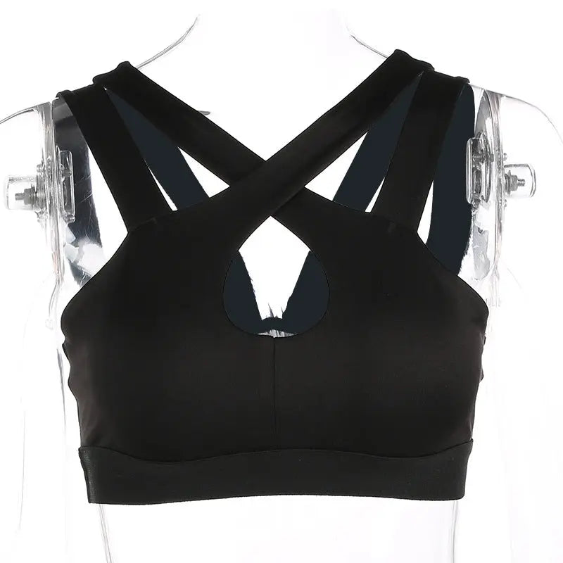 Sexy Women Halter Yoga Bra Strappy Sport Bras Push Up Shockproof Sport Bra Vest Tank Tops Fitness Running Workout Bra eprolo