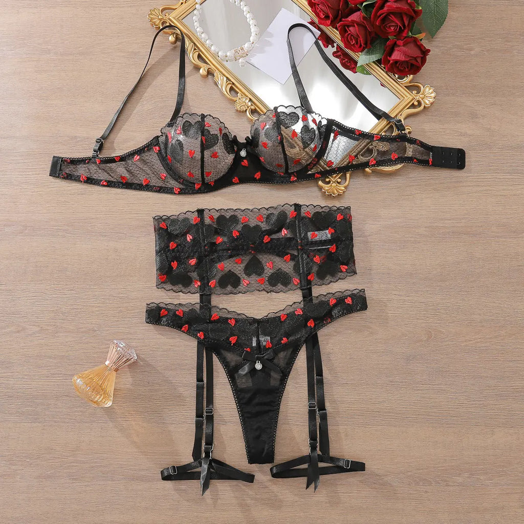 Love Temptation Mesh Sexy Underwear Set Sexy Hollow Underwear Underwear Four Piece Set eprolo