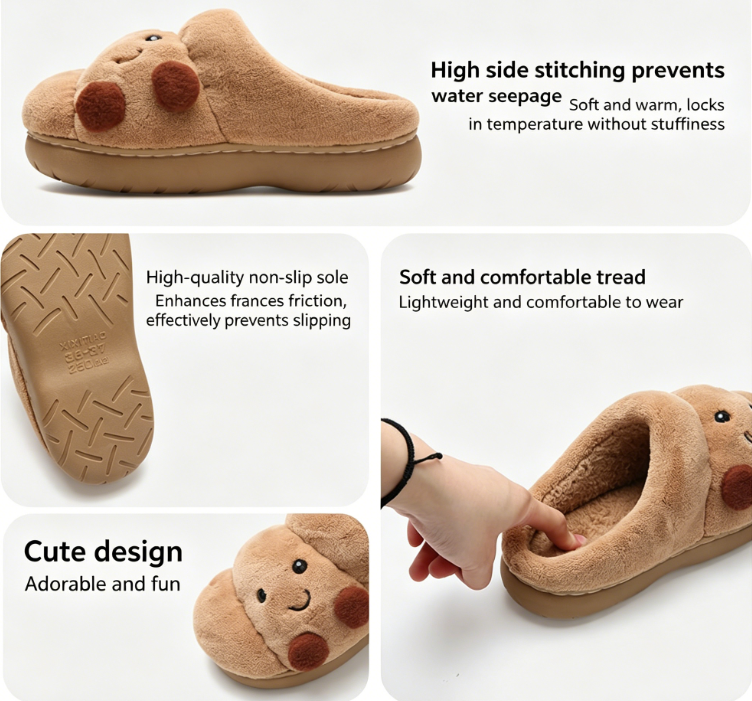 Men's and Women's Winter Cotton Slippers for Home, Couple Cute Croissant Bread eprolo