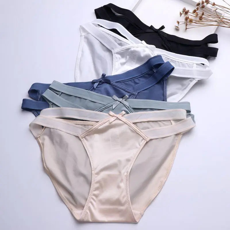 Satin Milk Silk Girl Underwear Sexy Hollow Butterfly Knot Seamless Underwear Hip-hugging Low Waist Triangle Underwear eprolo