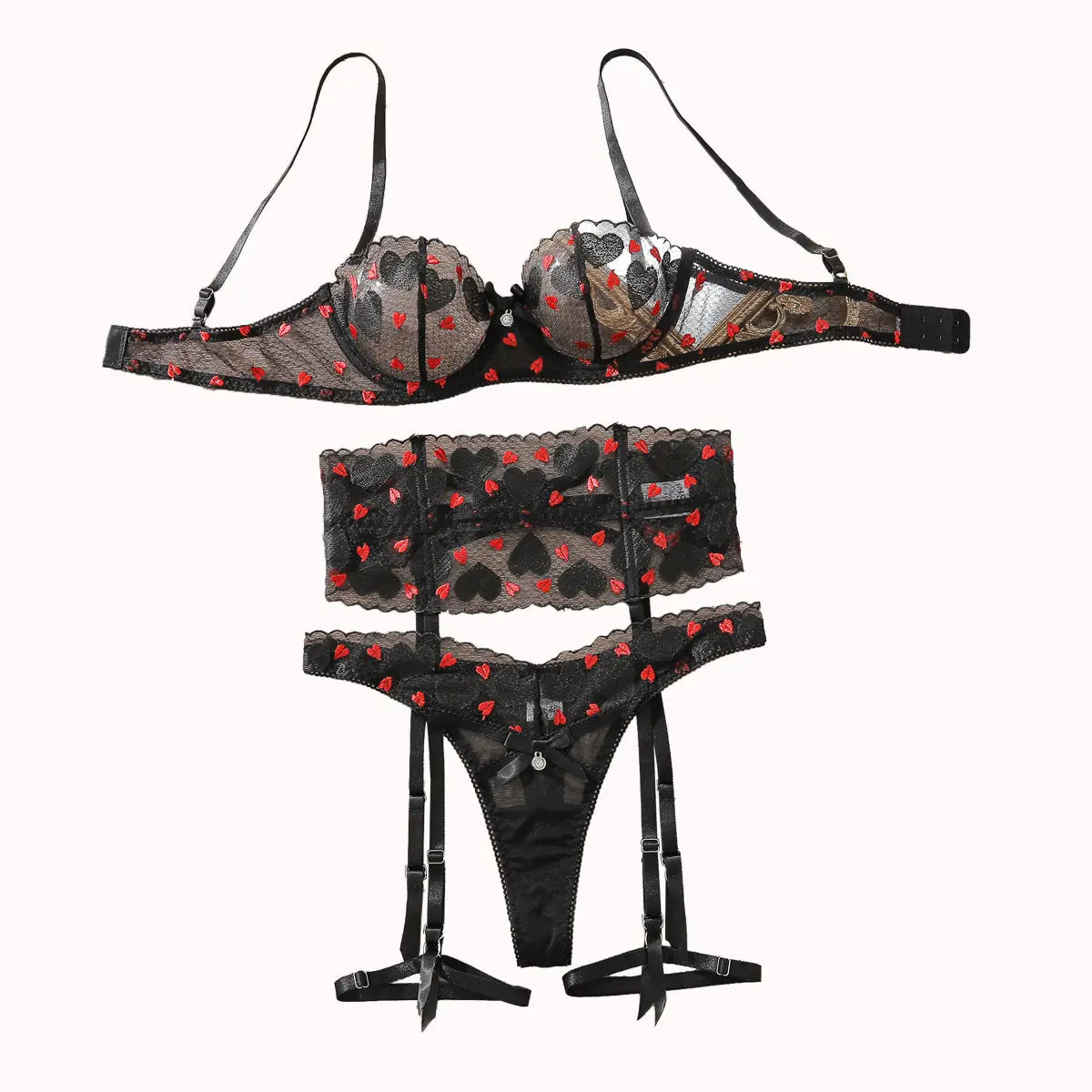Love Temptation Mesh Sexy Underwear Set Sexy Hollow Underwear Underwear Four Piece Set eprolo