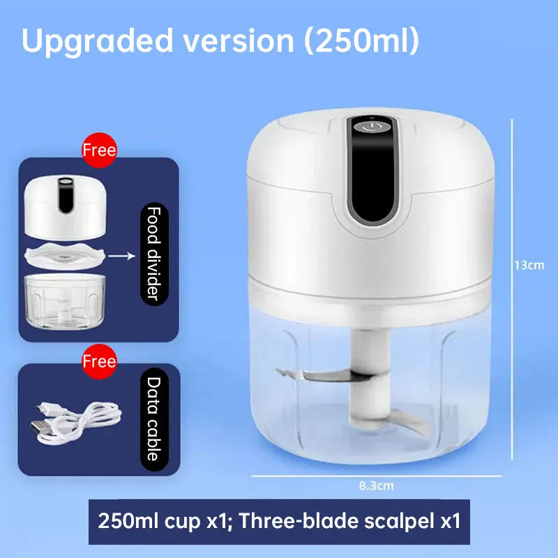 Mini Automatic Portable Food Processor, Triple Blade, USB 250 mL Electric Bivolt eprolo