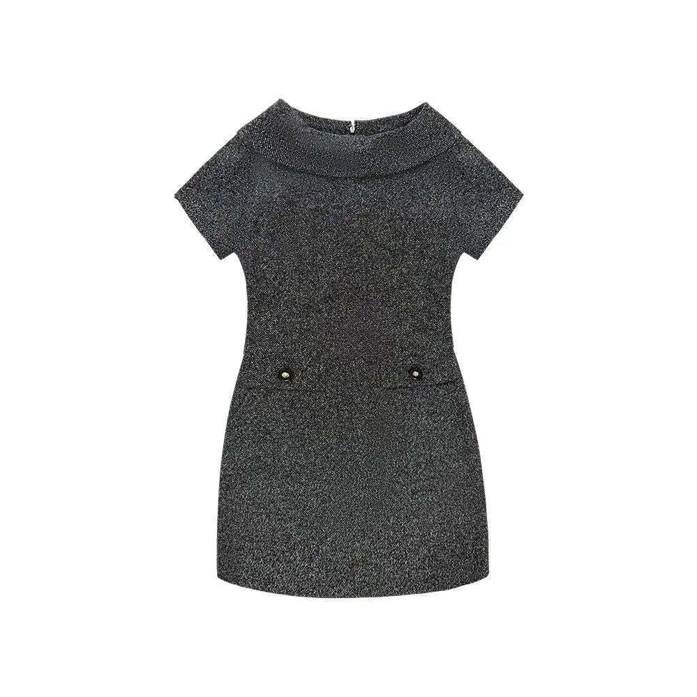 Hepburn Style Tailored Slim-Fitting Dress Elegant Boat Neck Black Dress eprolo