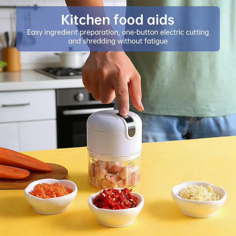 Mini Automatic Portable Food Processor, Triple Blade, USB 250 mL Electric Bivolt eprolo
