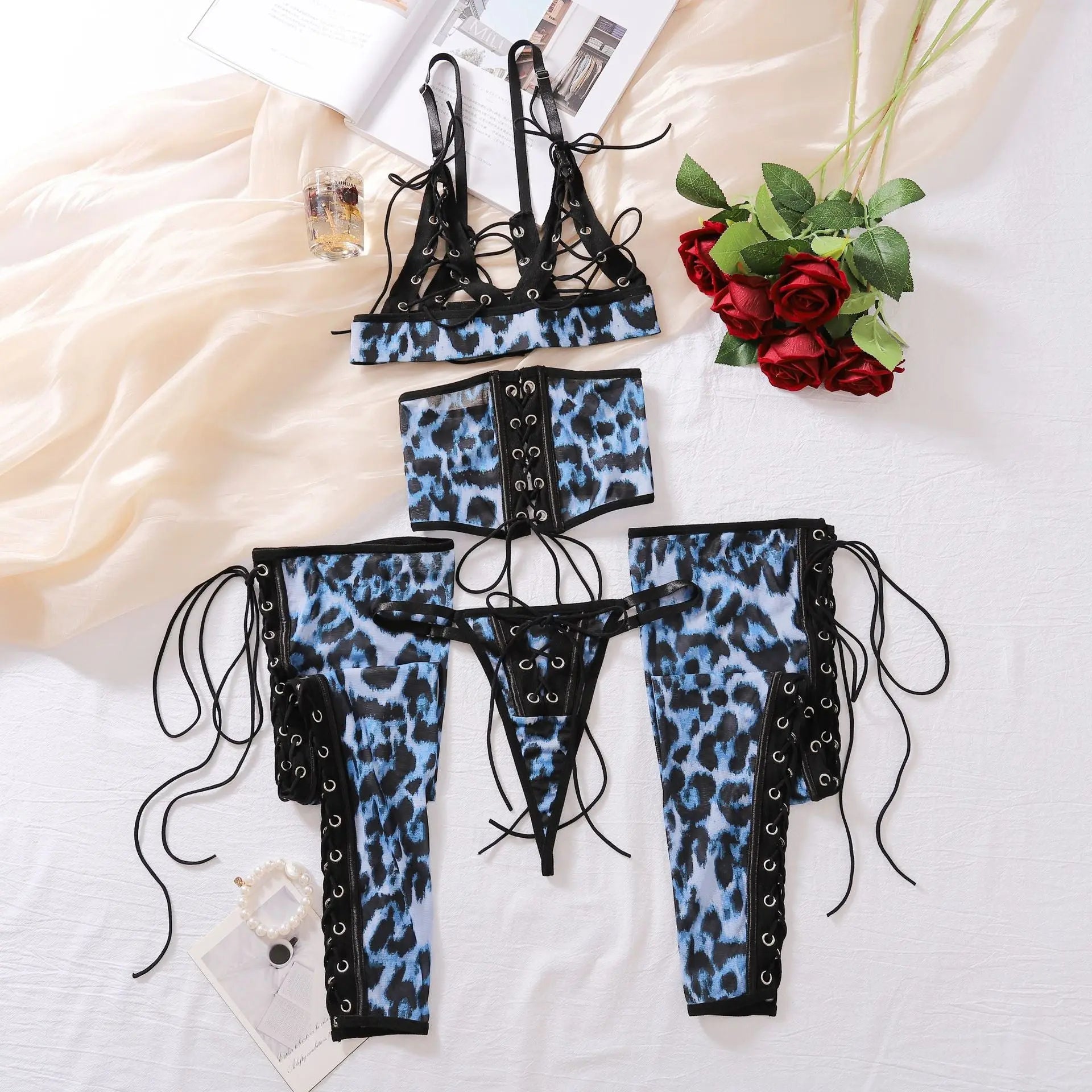 Sexy Strap Hollow Underwear Four Piece Set for Women eprolo