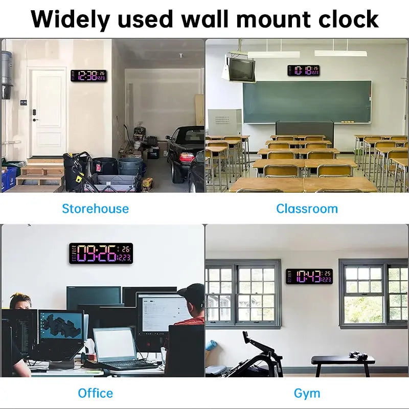 Large Digital Wall Clock with Remote Control, Temperature, Date, Week Display, Memory Function, Dual Alarms, and LED Wall Mount eprolo