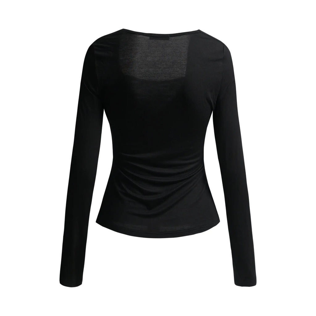 Lace patchwork slanted shoulder long sleeved T-shirt for women eprolo