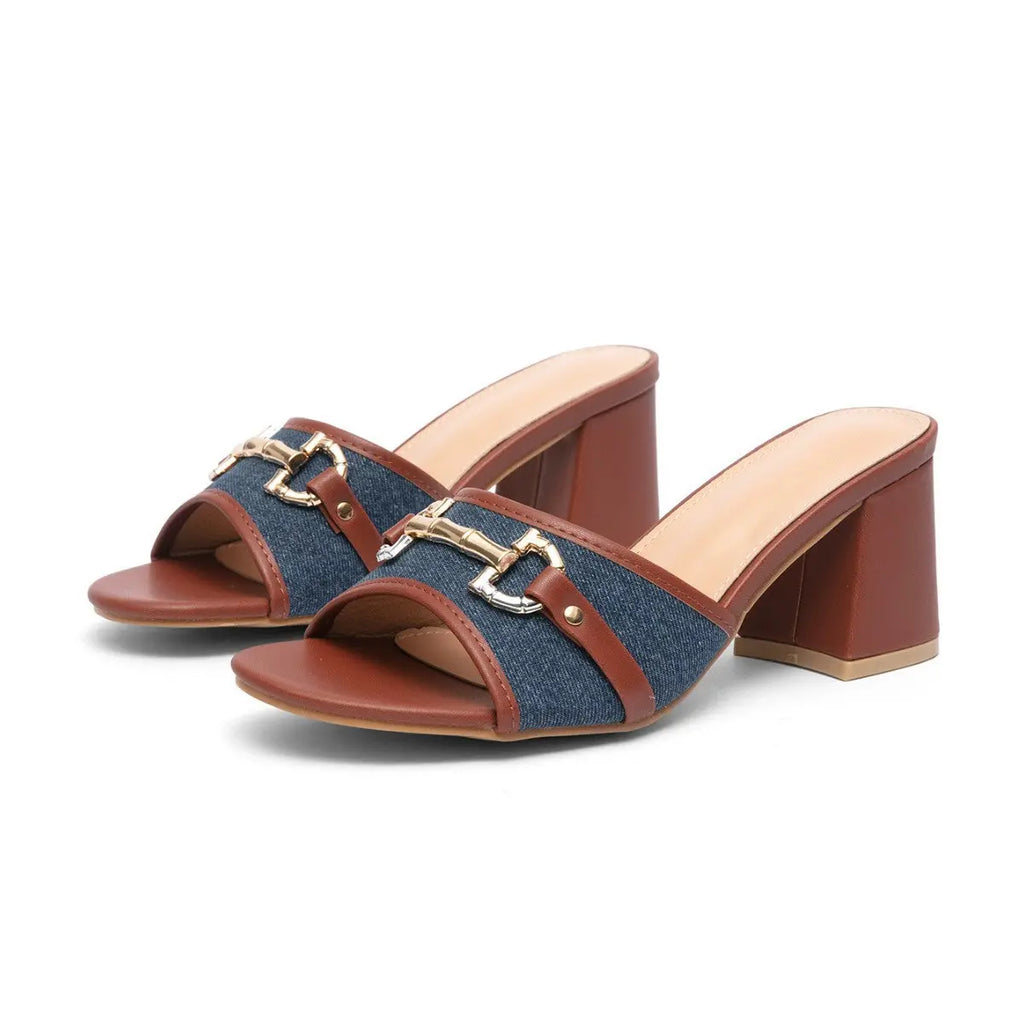 New Style Chunky-heeled Square-toe Slip-on Fashionable European And American-style Sandals My Store
