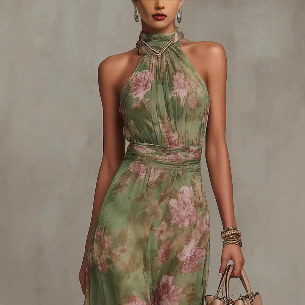 Wrinkled hip bag mesh printed irregular slit letter suspender dress eprolo