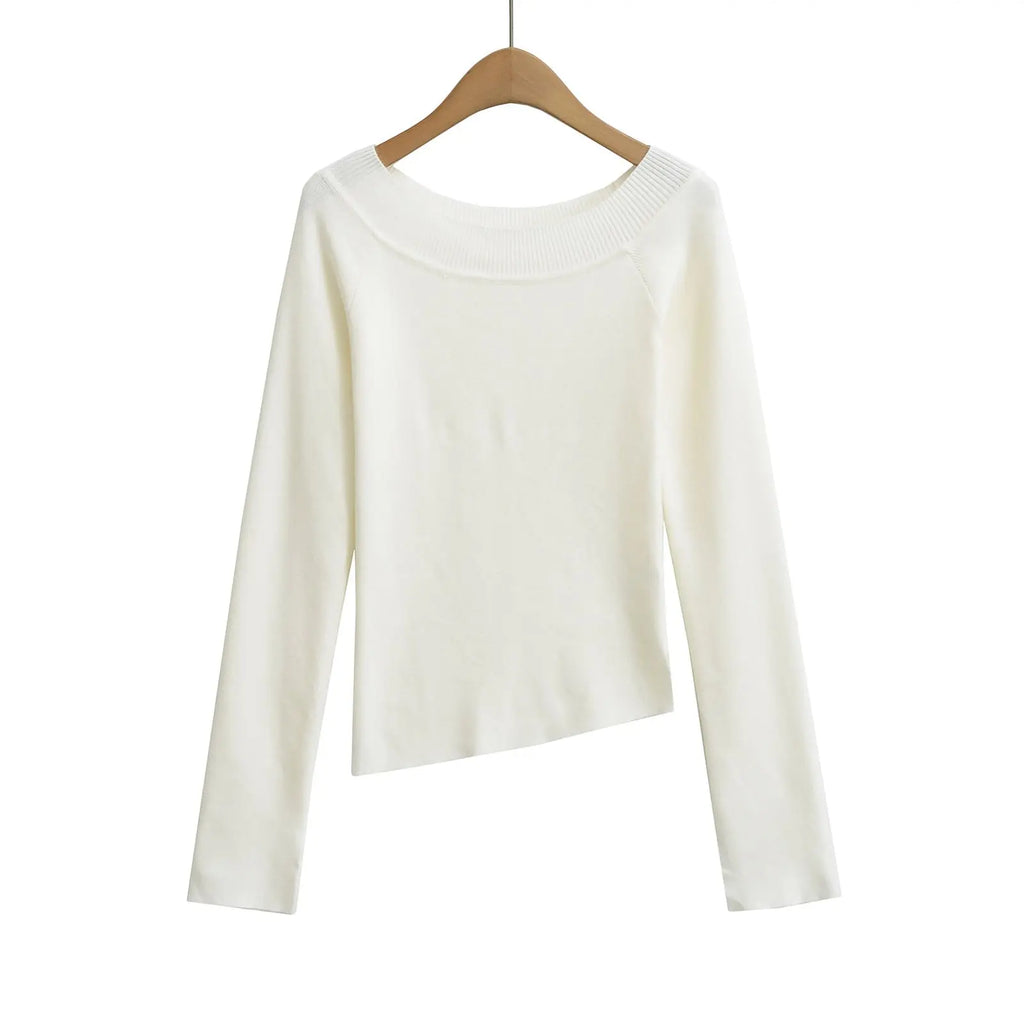One neck slanted shoulder, off shoulder elastic slim fit top eprolo