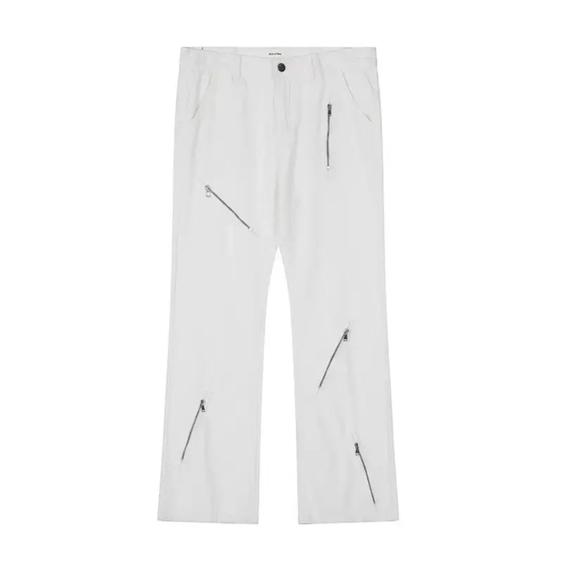 Cool Zipper Flared Denim Pants Casual Loose Slim Fit Trousers eprolo