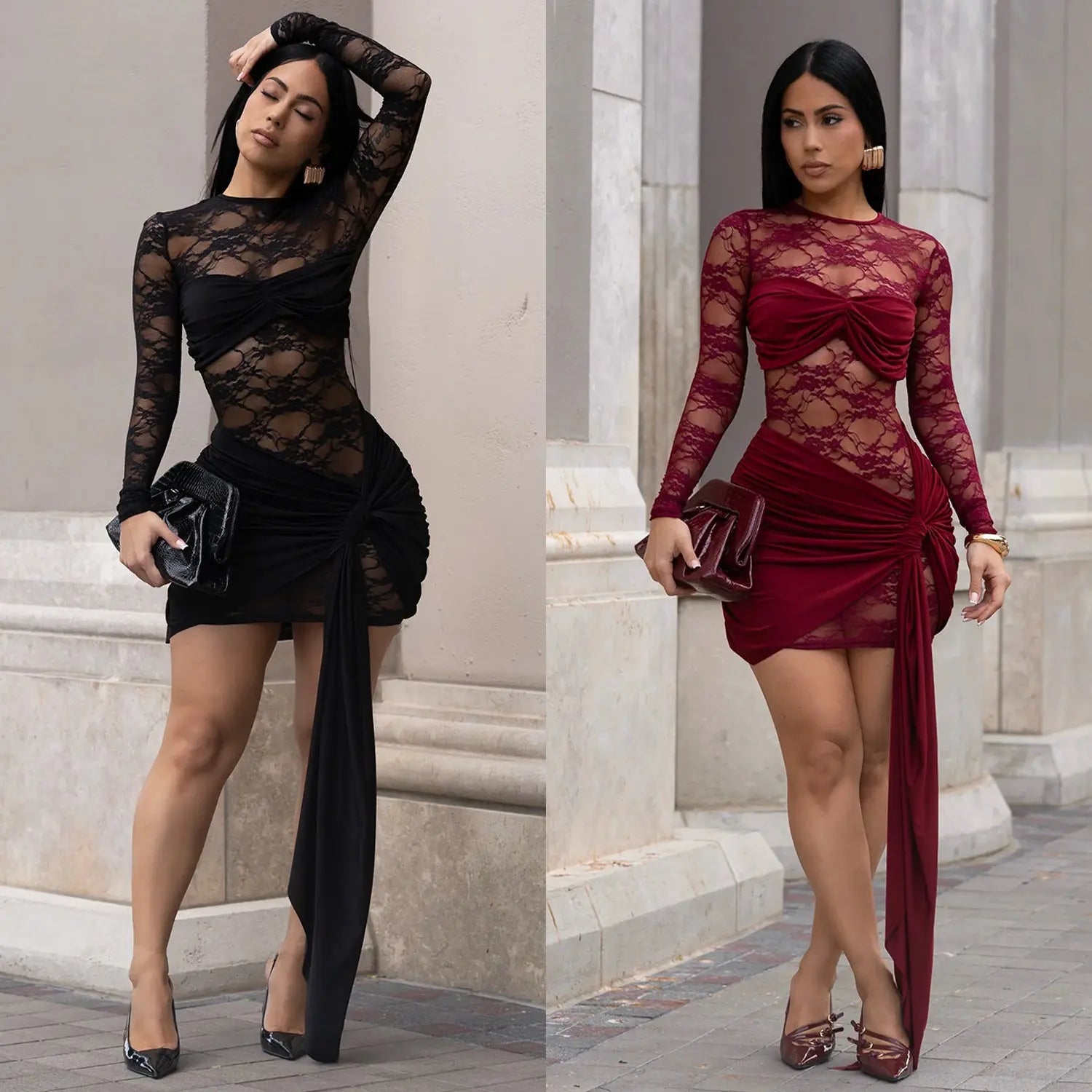 Tight lace see through patchwork dress eprolo