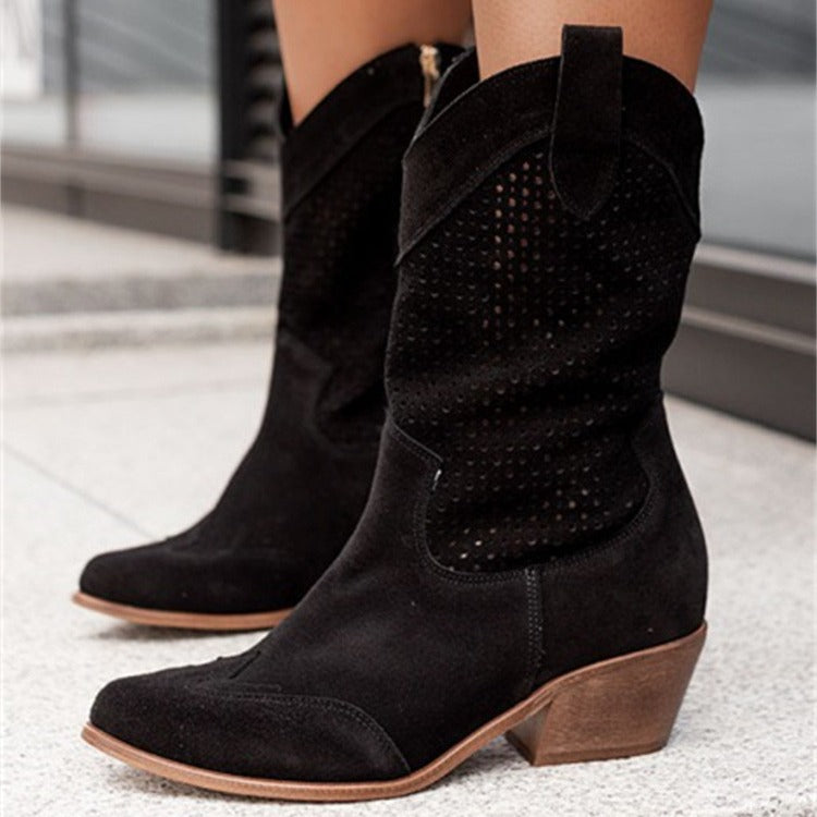 Mid heeled burnt suede low cut women's boots eprolo