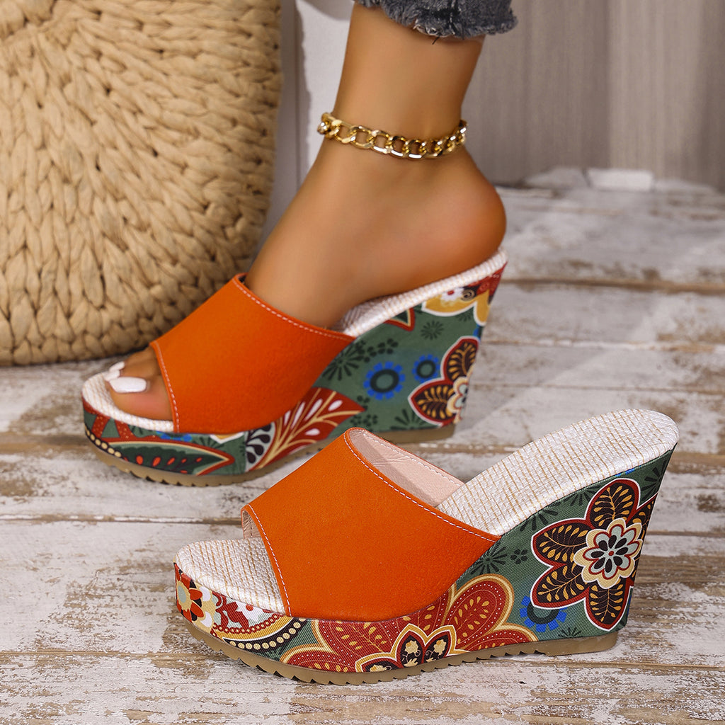 Slope heel thick sole fish mouth patterned high rise sandals eprolo