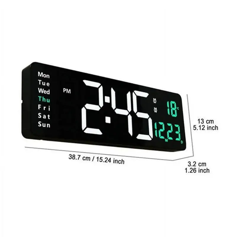 Large Digital Wall Clock with Remote Control, Temperature, Date, Week Display, Memory Function, Dual Alarms, and LED Wall Mount eprolo