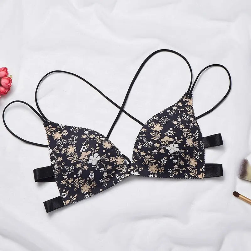 Fashion Floral Print Bra Front Buckle Underwear Seamless Cross Back Women Push Up Bras eprolo