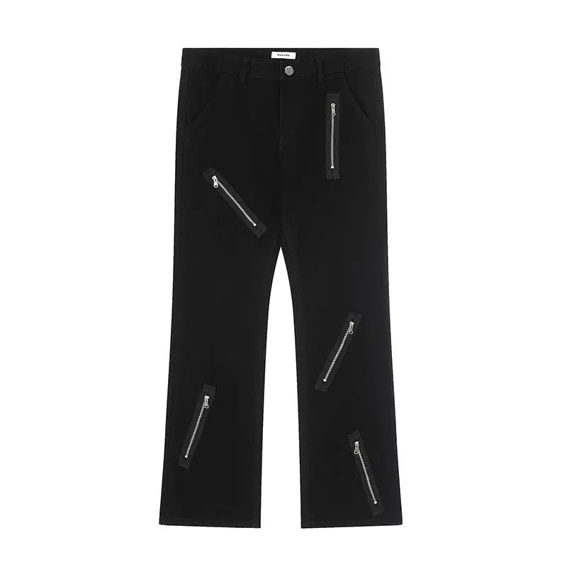 Cool Zipper Flared Denim Pants Casual Loose Slim Fit Trousers eprolo